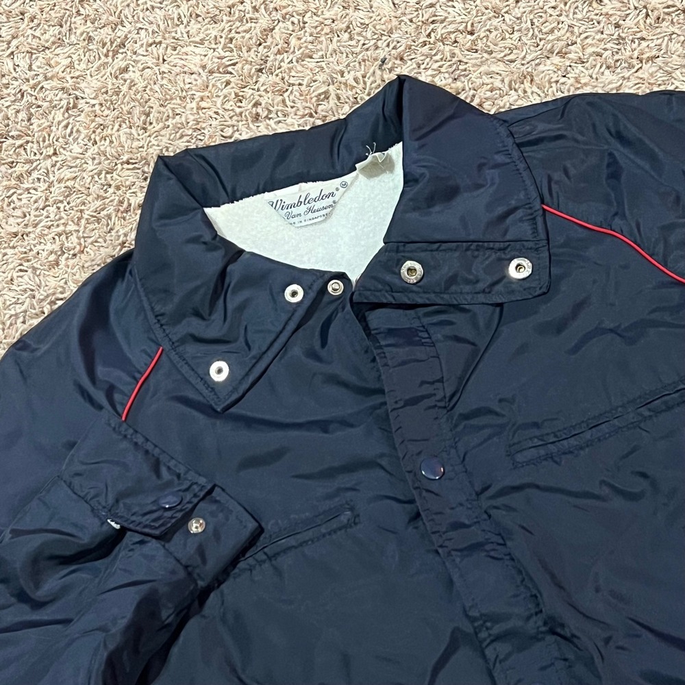 Vintage Wimbledon‎ Van Heusen Nylon Lined Jacket Mens M Dark Blue Red Trim